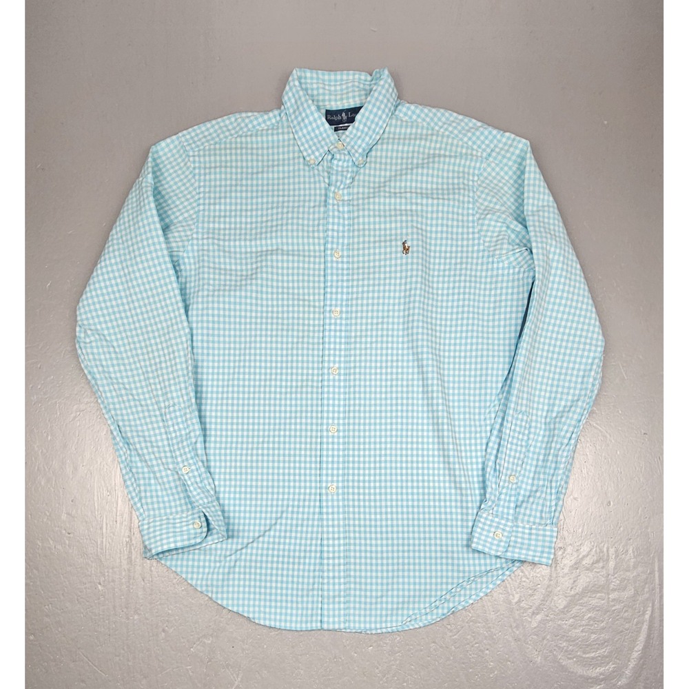 Ralph Lauren Button Down Shirt Mens Large Custom Fit Gingham Check Mint White